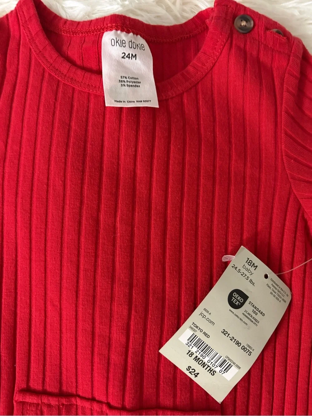 okie dokie Red Ribbed One-Piece Footie with Front Pocket